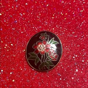 Floral Enamel Brooch - Red and Green